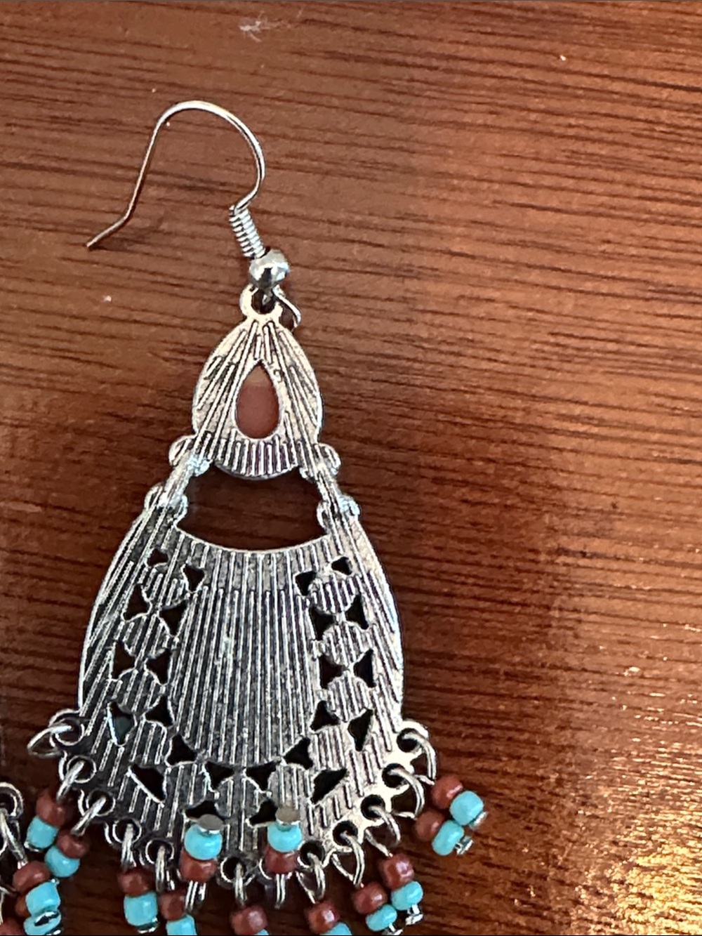 Boho Teardrop Dangle Earrings in Turquoise and Rust - Women Jewelry - Picture 7 of 8
